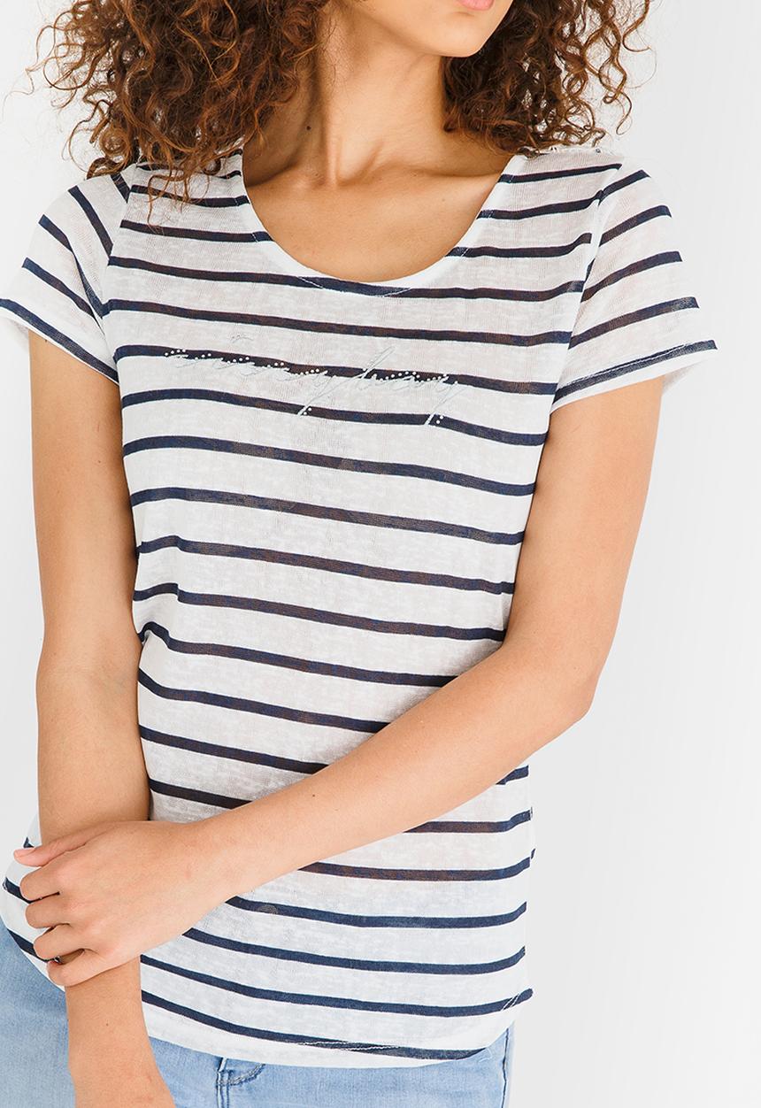 SISSY BOY - Striped Logo Tee Navy & White