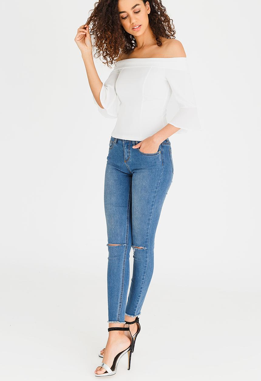 SISSY BOY - Tulip Sleeve Bardot Top Off White