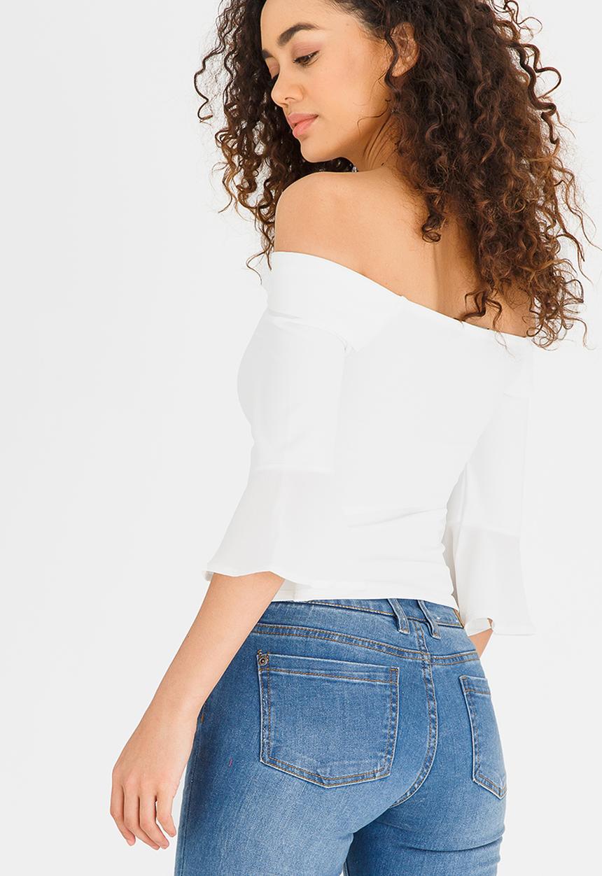 SISSY BOY - Tulip Sleeve Bardot Top Off White