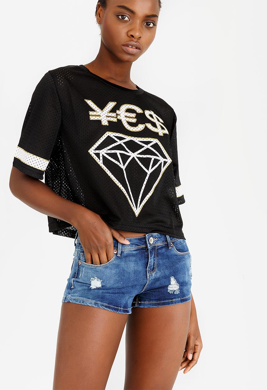 Brave Soul - Mesh Tee with Print Black