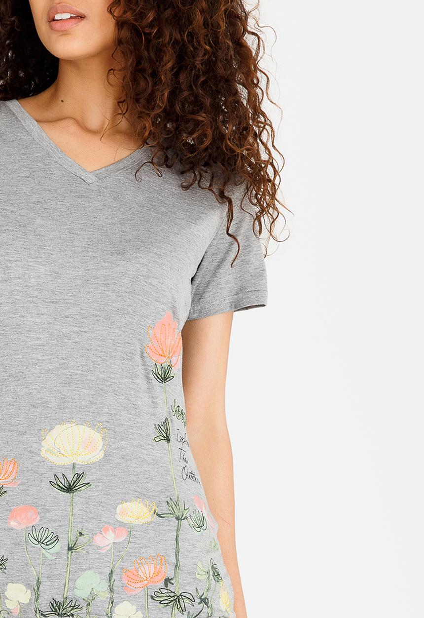JEEP - Short Sleeve Print & Embroidery V-Neck Tee Grey