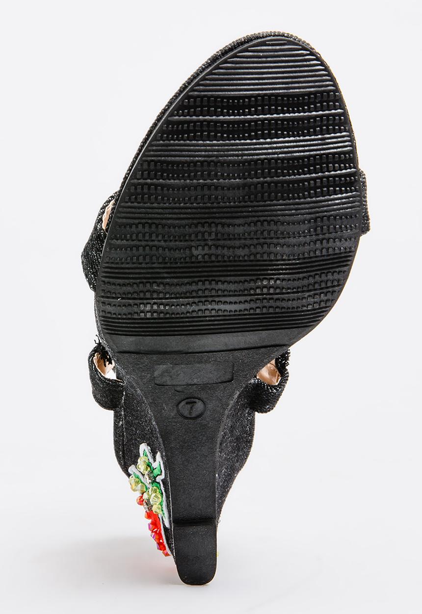 Footwork - Embroidered Wedges Black