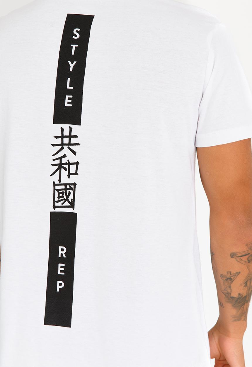 STYLE REPUBLIC - Bong Longer Length Printed Tee White