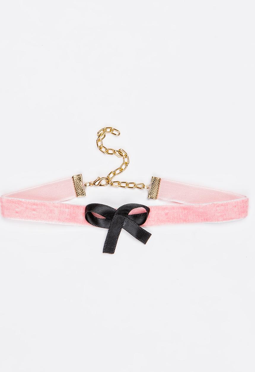 Jewels and Lace - Bow Chocker Mid Pink