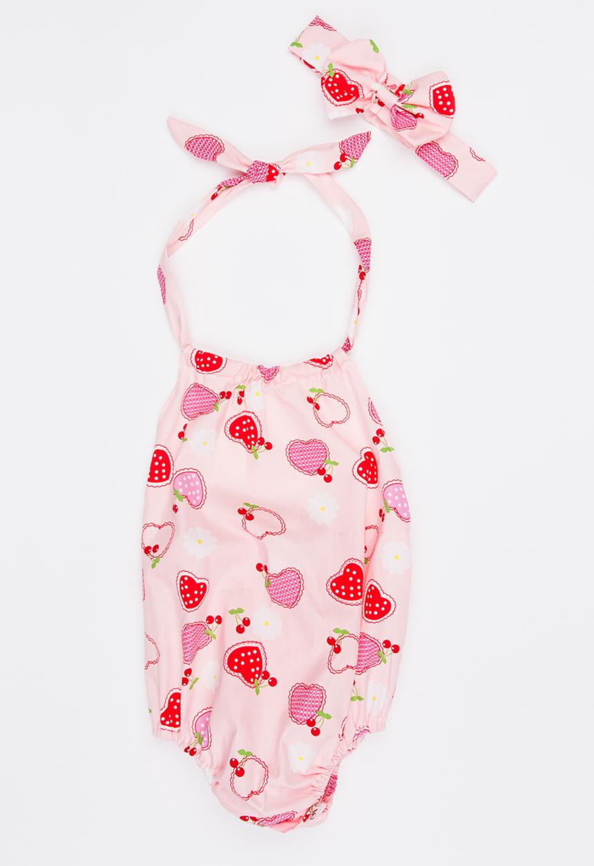 Pop Candy - Heart Printed Romper Set Mid Pink