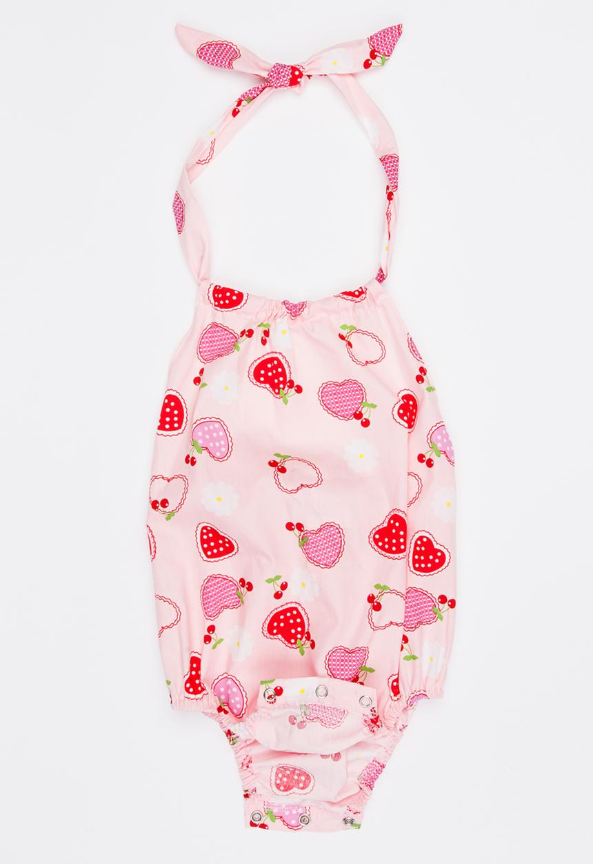 Pop Candy - Heart Printed Romper Set Mid Pink