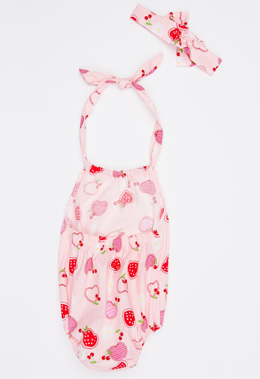 Pop Candy - Heart Printed Romper Set Mid Pink