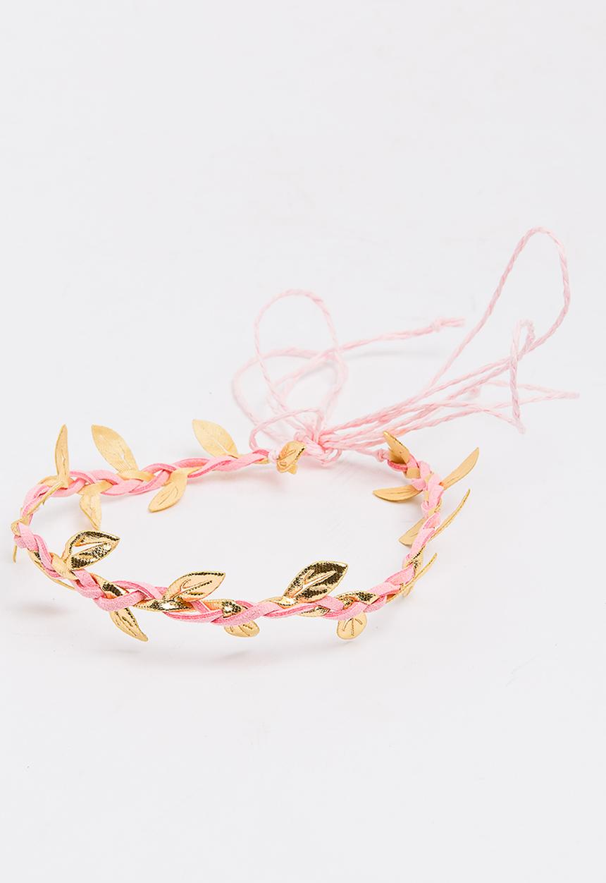 Jewels and Lace - Plaited Leaf and Bow Headband 2 Pack Mid Pink
