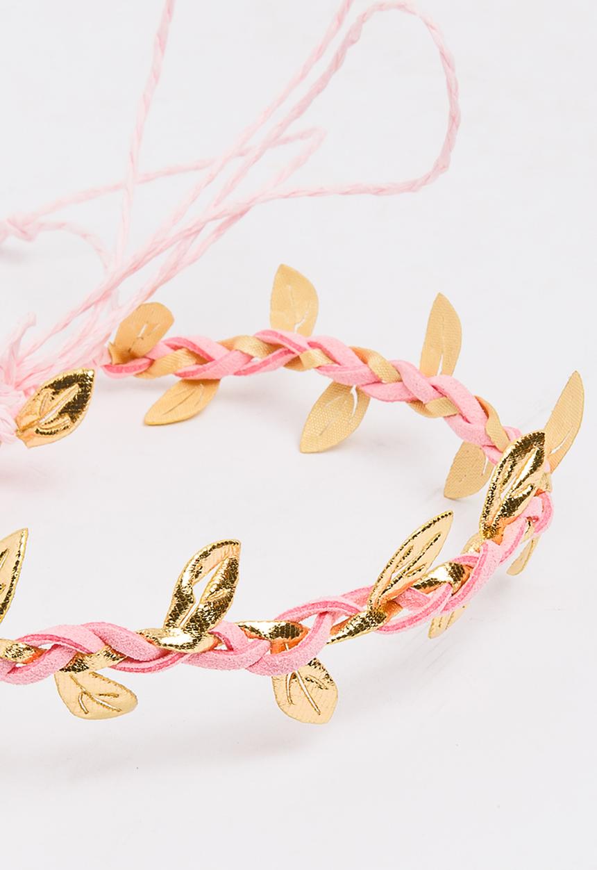 Jewels and Lace - Plaited Leaf and Bow Headband 2 Pack Mid Pink