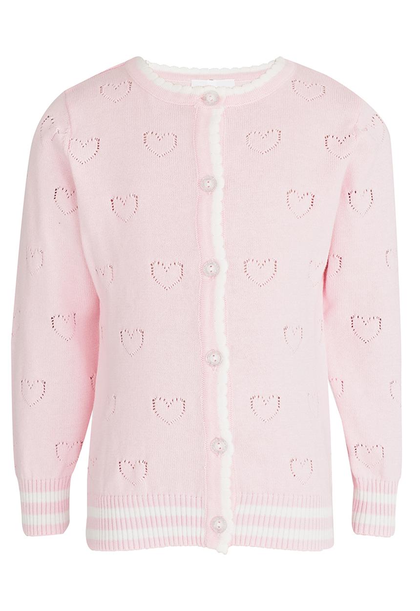 Pop Candy - Heart Pointelle Cardigan Pale Pink