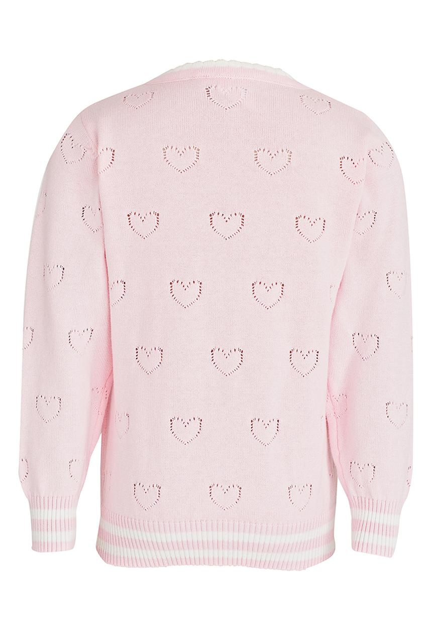 Pop Candy - Heart Pointelle Cardigan Pale Pink
