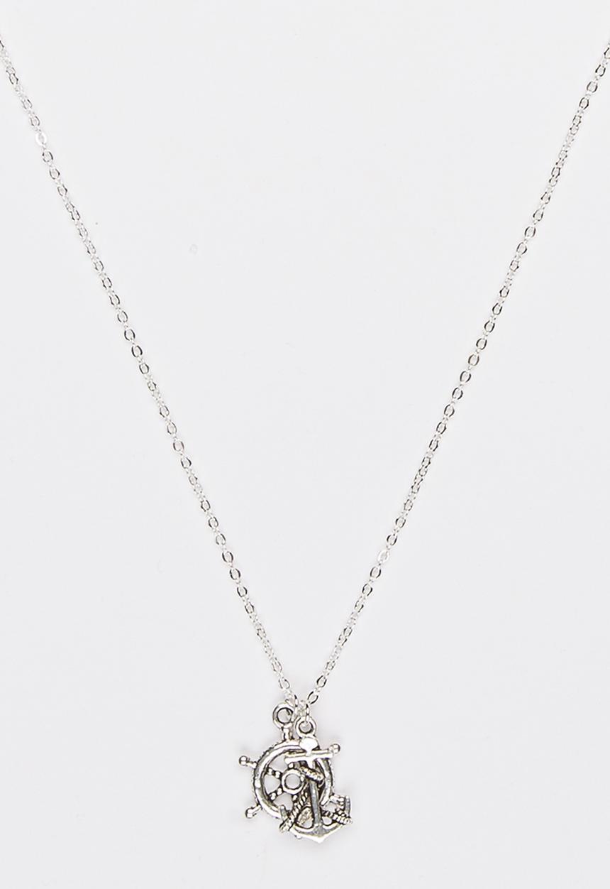 Jewels and Lace - Anchor and Wheel Charm Necklace Silver