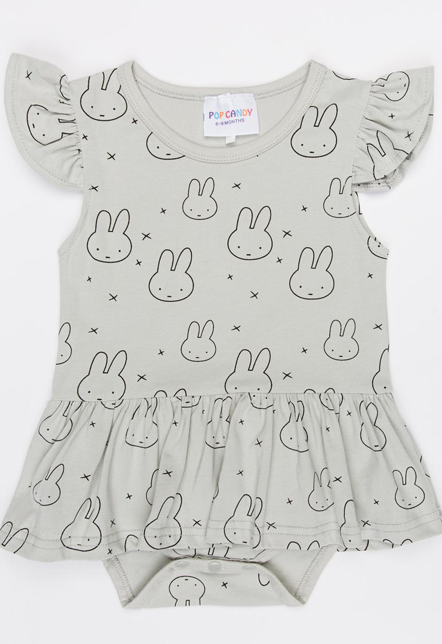 Pop Candy - Bunny Print Romper Dress Grey