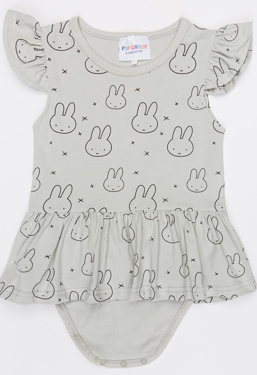 Pop Candy - Bunny Print Romper Dress Grey