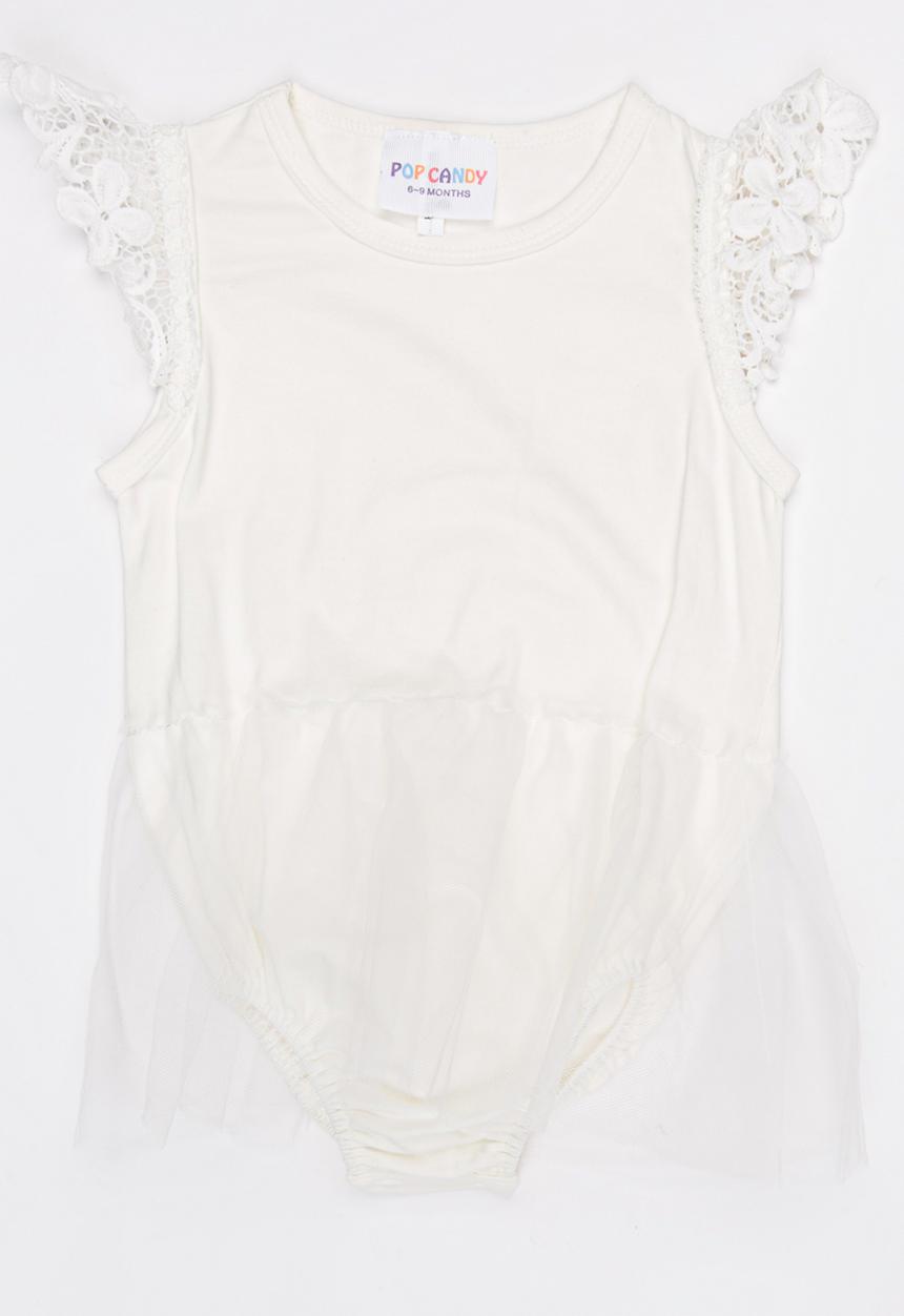 Pop Candy - Sleeveless Tulle Romper Off White
