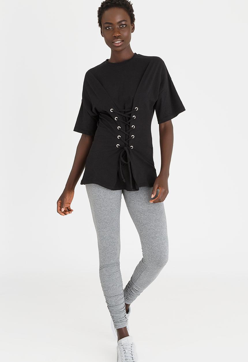 c(inch) - Lace-Up Corset Tee Black