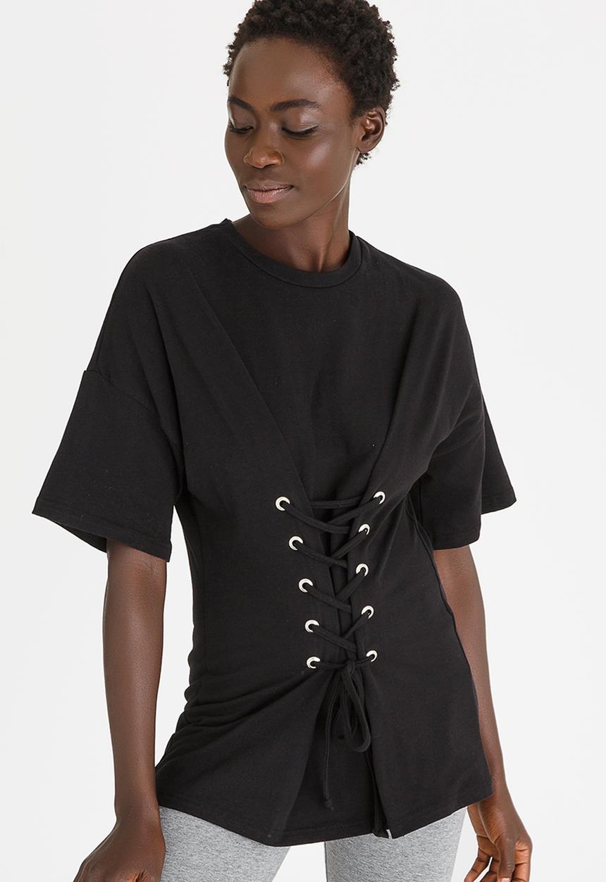 c(inch) - Lace-Up Corset Tee Black