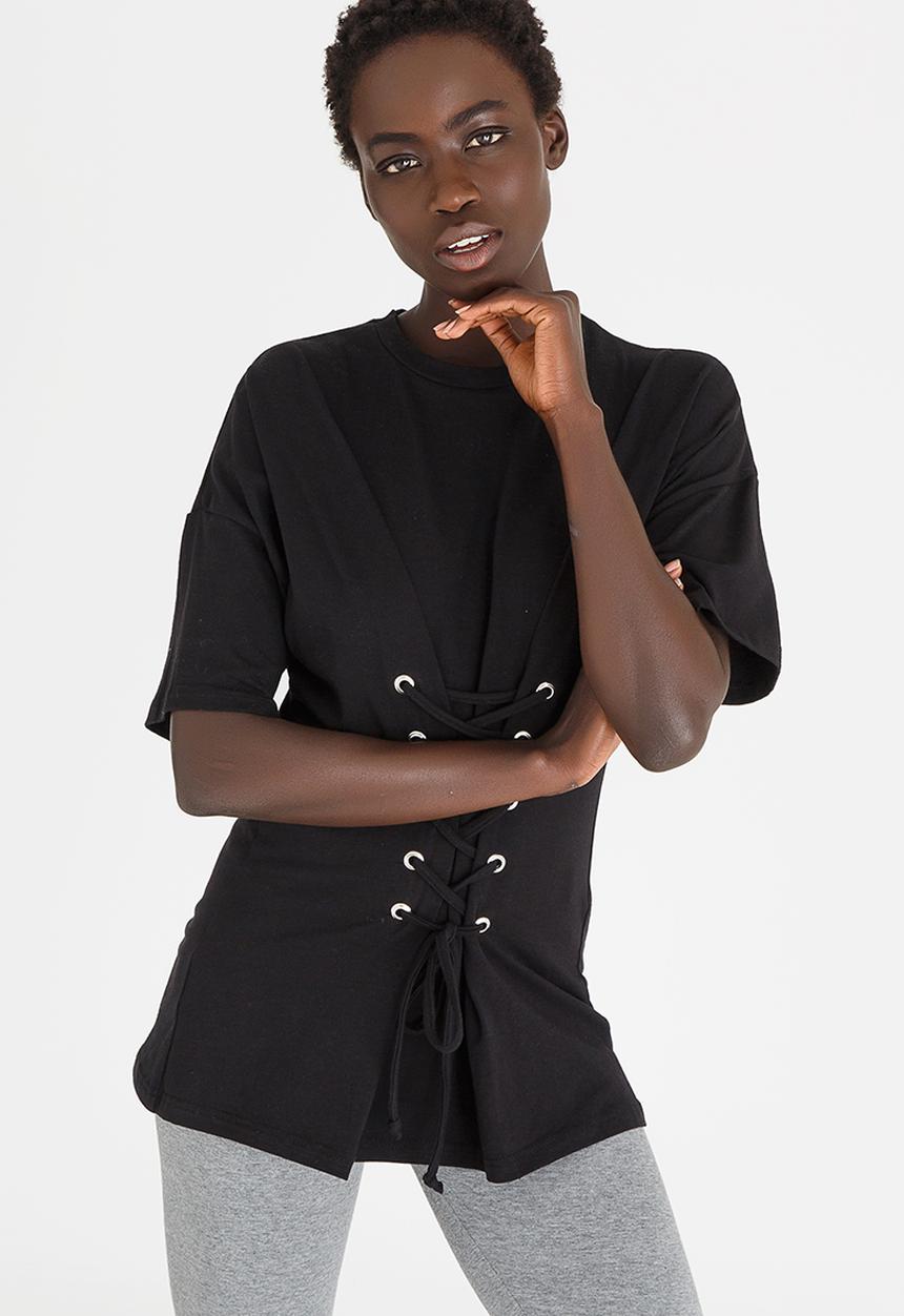 c(inch) - Lace-Up Corset Tee Black