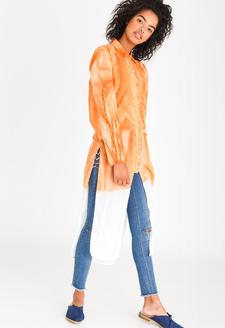 G Couture - Layered Longer Length Tunic with Beading Orange