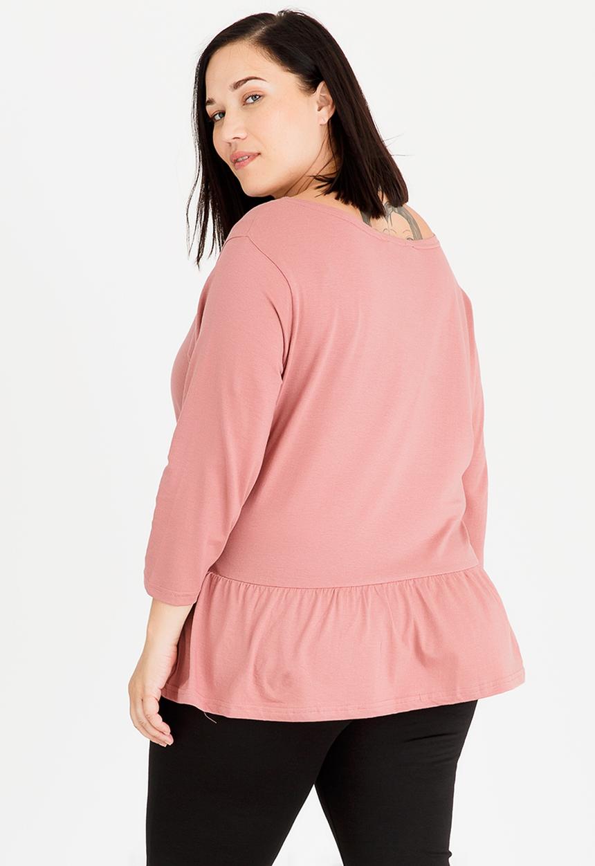 Brave Soul - Theresa 3/4 Sleeve Peplum Top Mid Pink