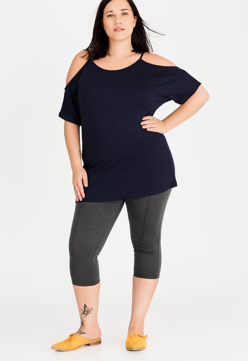edit Plus - Cold Shoulder Top Navy
