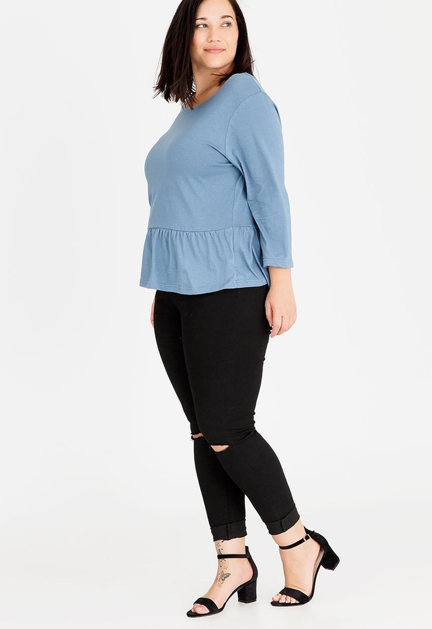 Brave Soul - Theresa 3/4 Sleeve Peplum Top Mid Blue