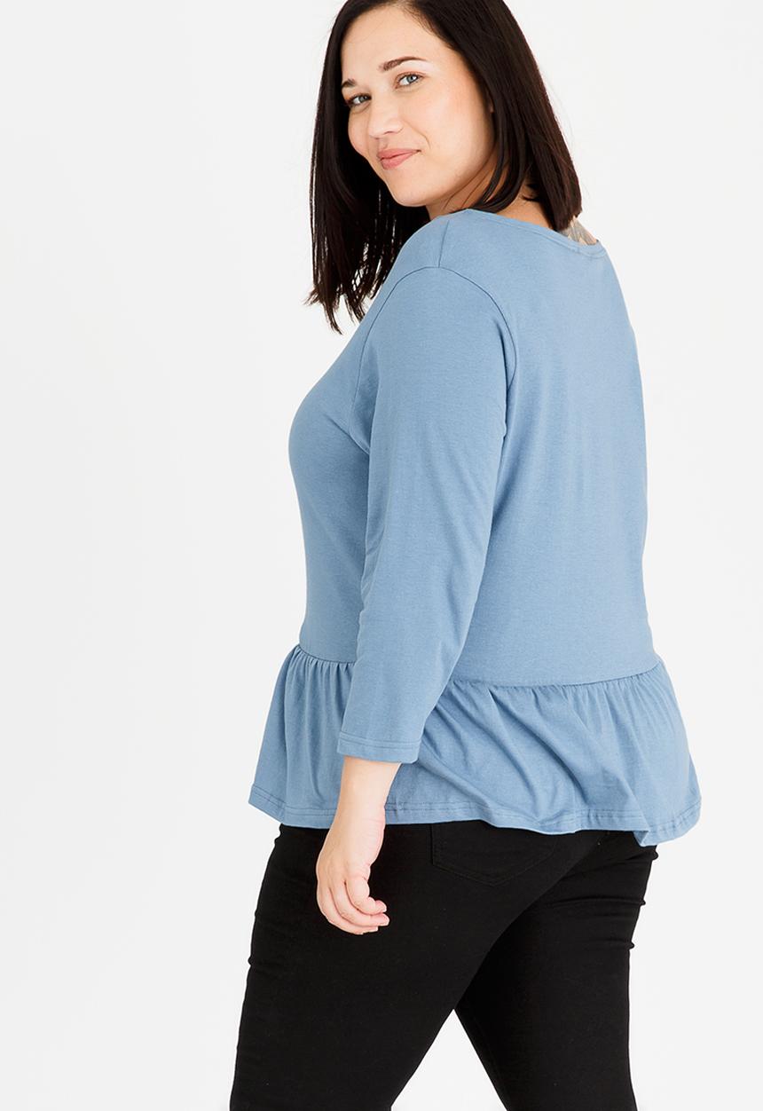 Brave Soul - Theresa 3/4 Sleeve Peplum Top Mid Blue