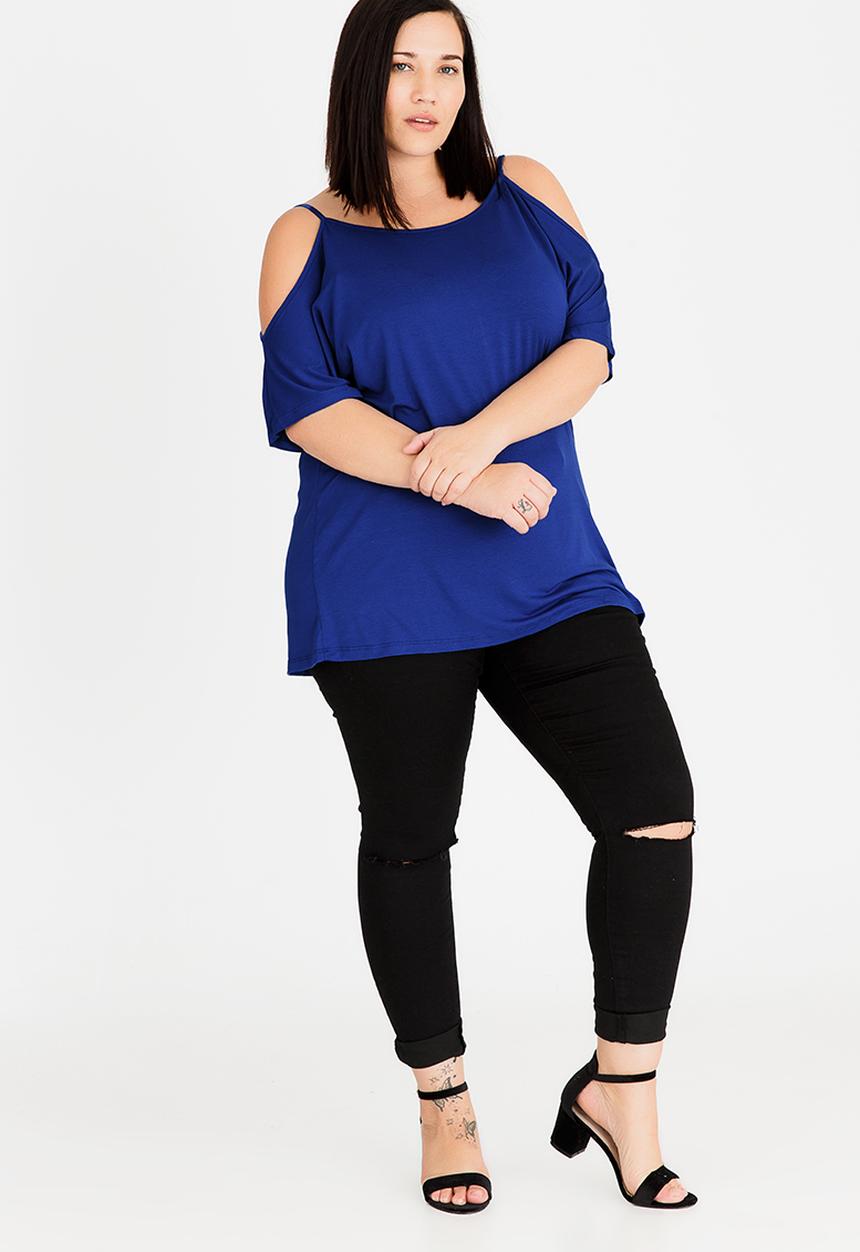 edit Plus - Cold Shoulder Top Cobalt