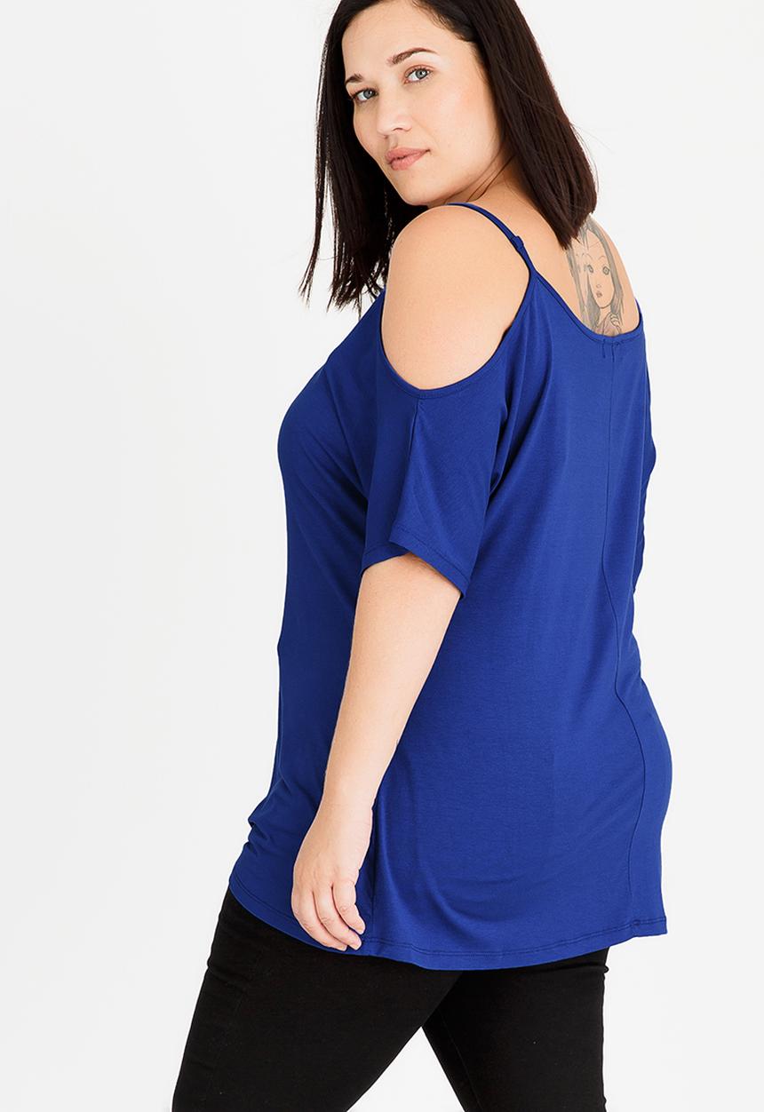 edit Plus - Cold Shoulder Top Cobalt