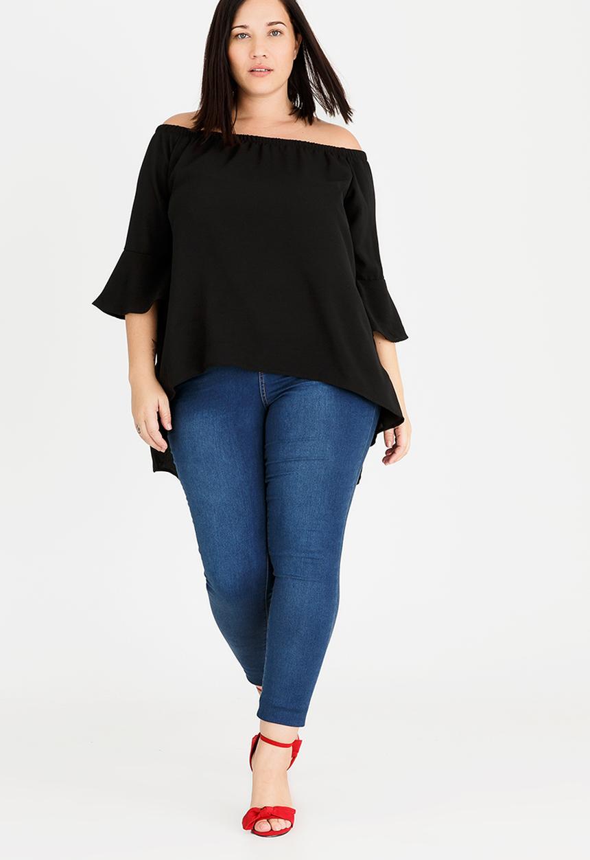 edit Plus - Hi-Low Tunic with Flare Sleeve Black