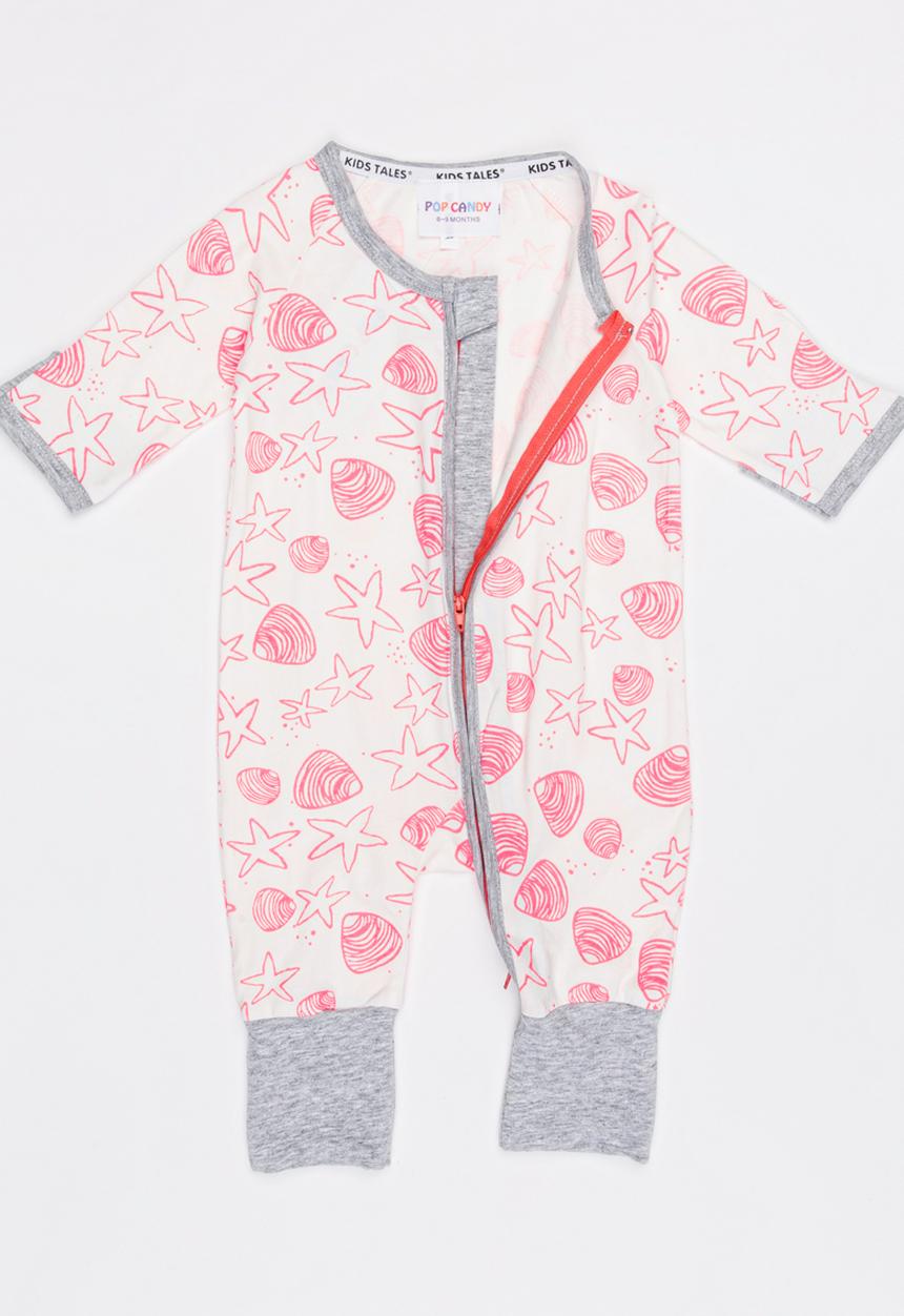 Pop Candy - Shell Print Full Bodysuit Mid Pink