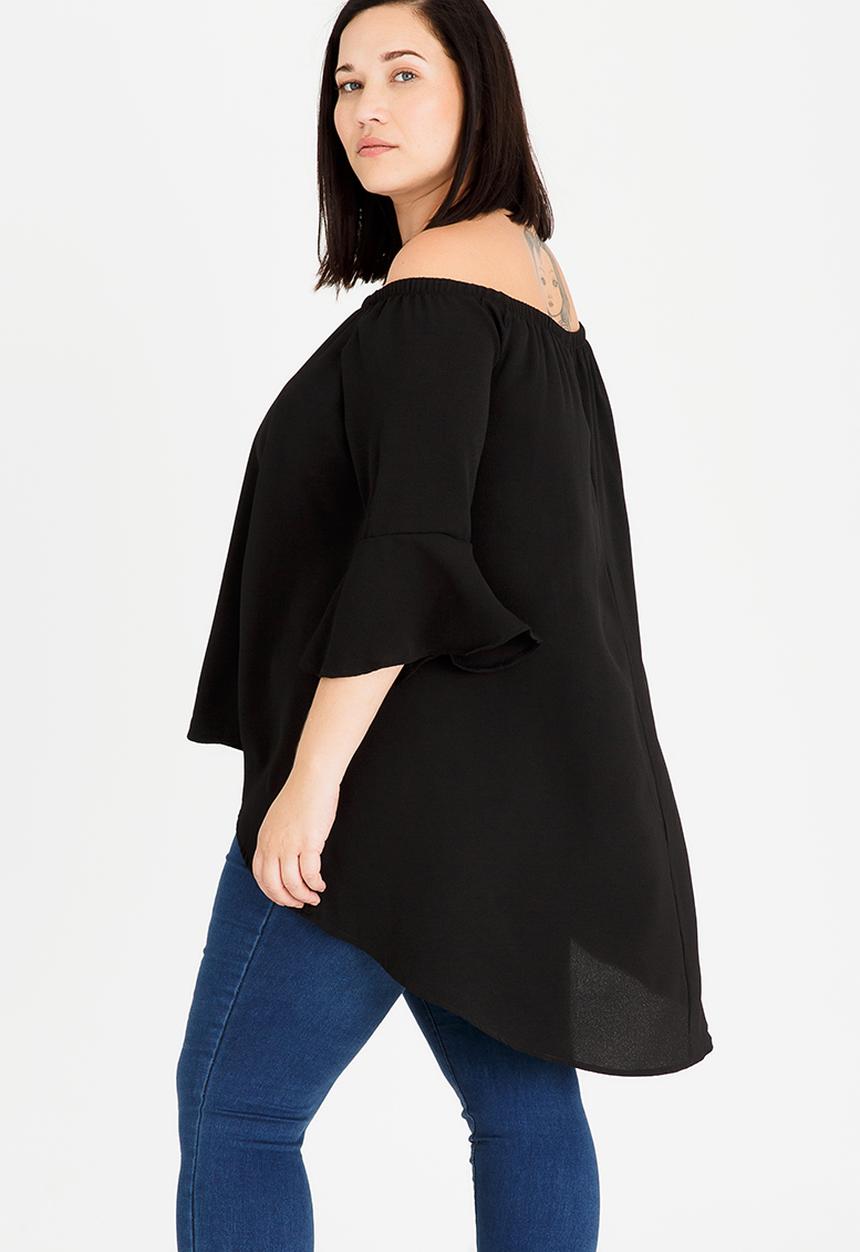 edit Plus - Hi-Low Tunic with Flare Sleeve Black