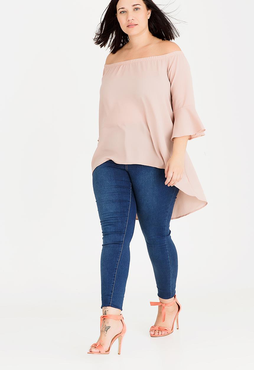 edit Plus - Hi-Low Tunic with Flare Sleeve Pale Pink