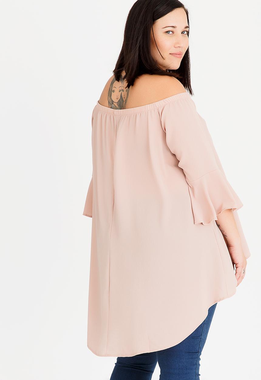 edit Plus - Hi-Low Tunic with Flare Sleeve Pale Pink