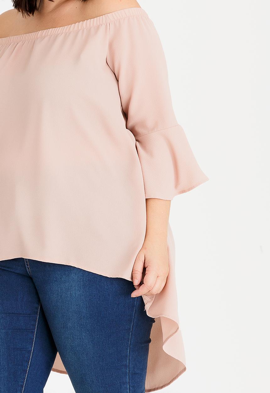 edit Plus - Hi-Low Tunic with Flare Sleeve Pale Pink