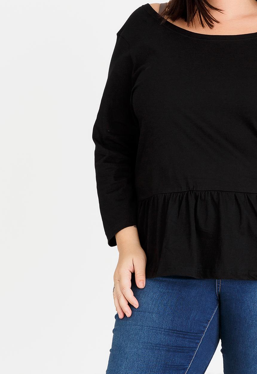 Brave Soul - Theresa 3/4 Sleeve Peplum Top Black