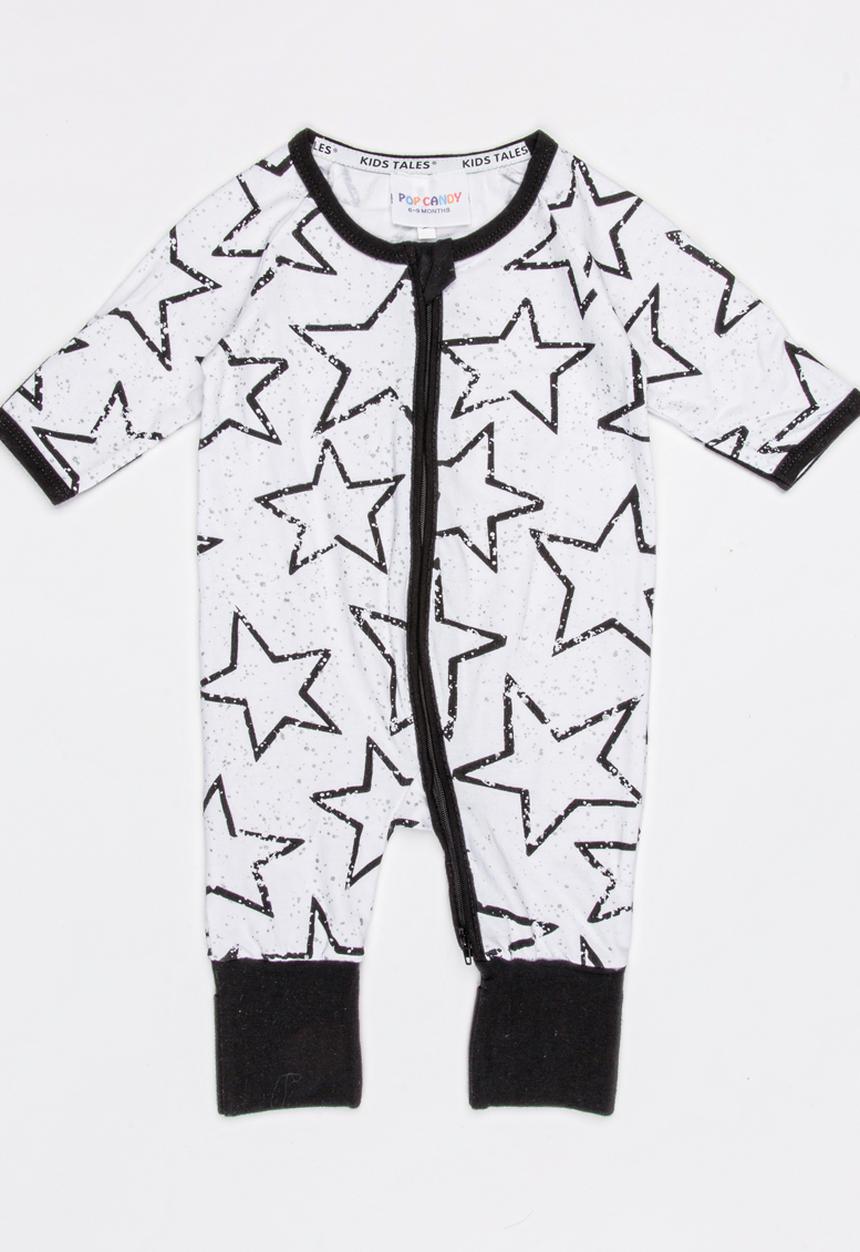 Pop Candy - Star Print Full Bodysuit Black and White
