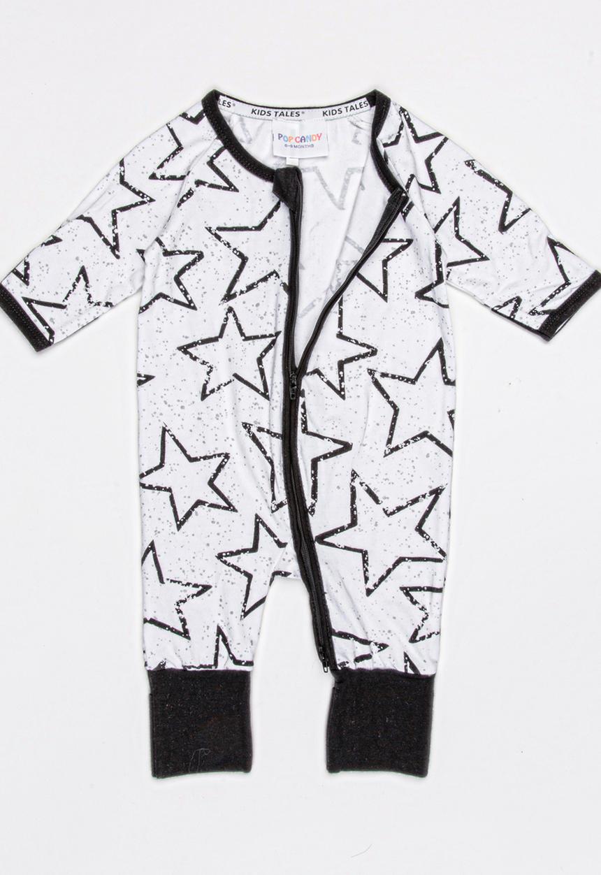 Pop Candy - Star Print Full Bodysuit Black and White