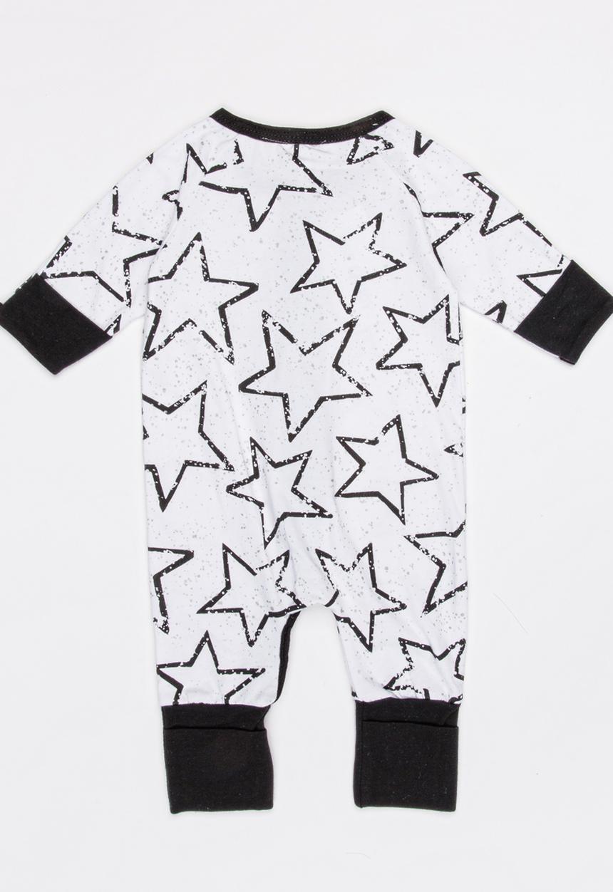 Pop Candy - Star Print Full Bodysuit Black and White