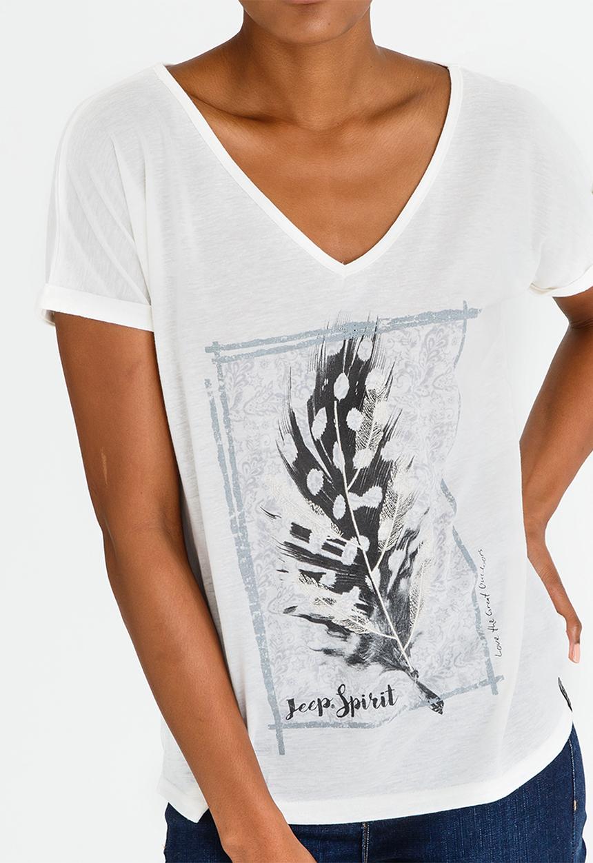 JEEP - Print and Embroidered V-neck Tee Neutral