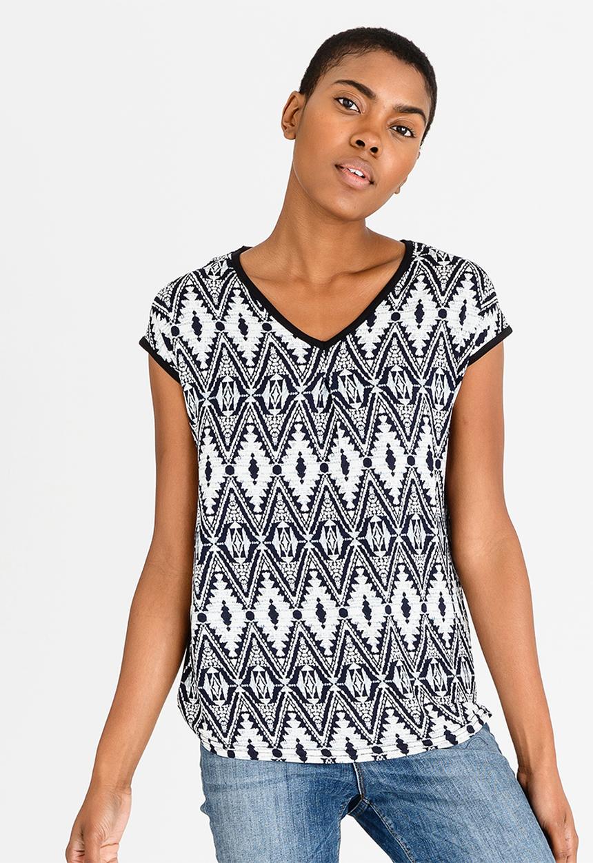JEEP - All Over Printed V-neck Top Black and Grey
