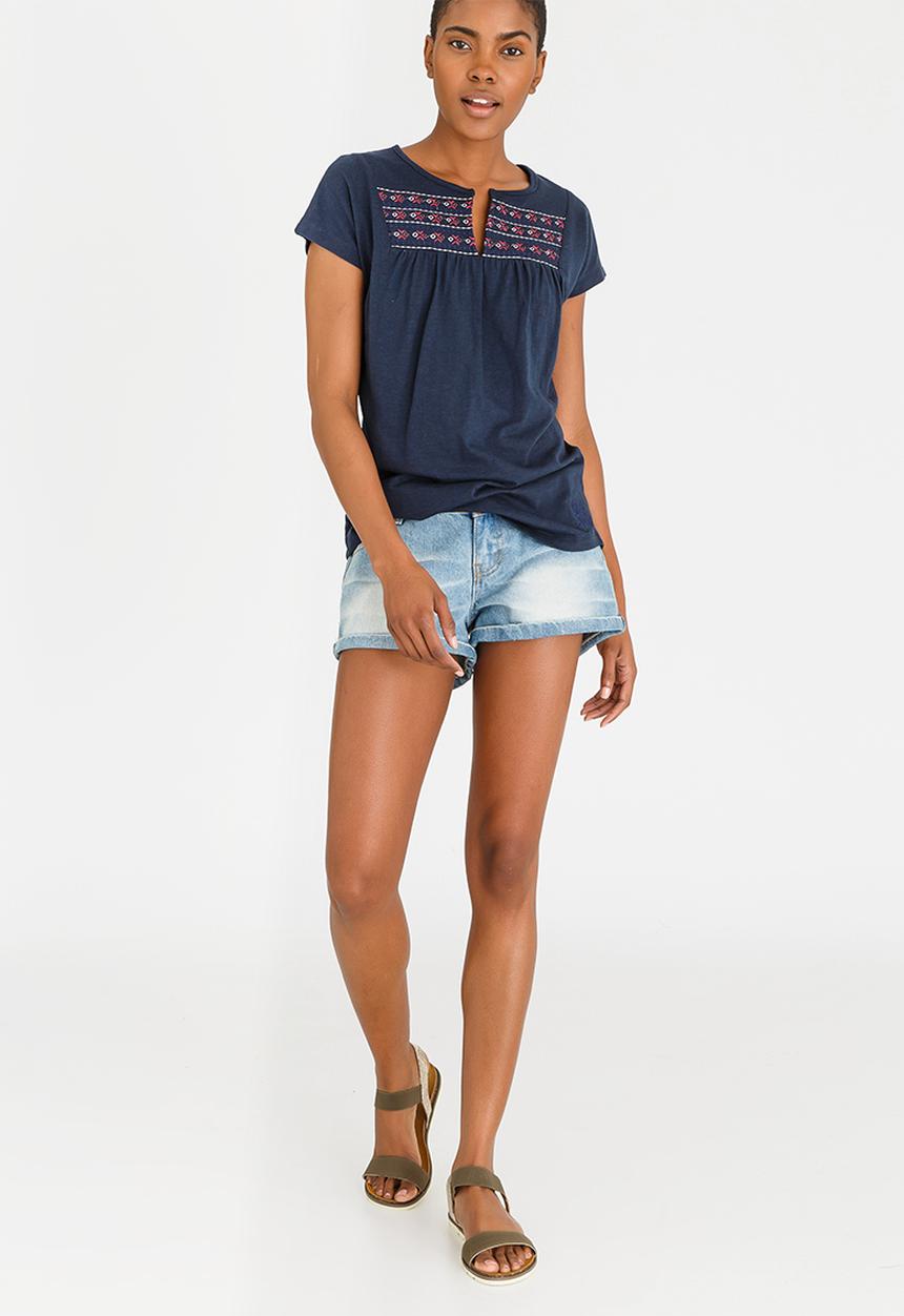 JEEP - Slub Embroidered Top Navy