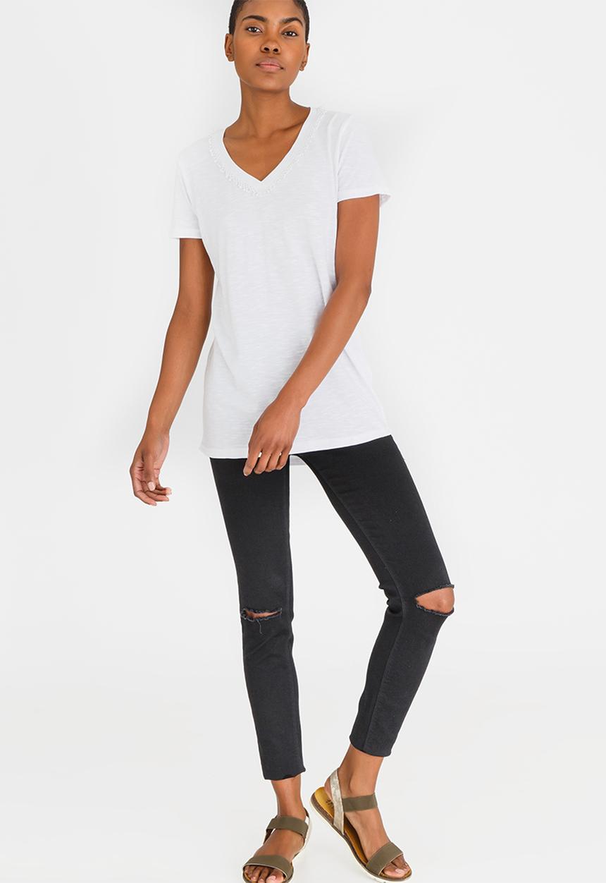 JEEP - Lace Trim V-neck Tee White