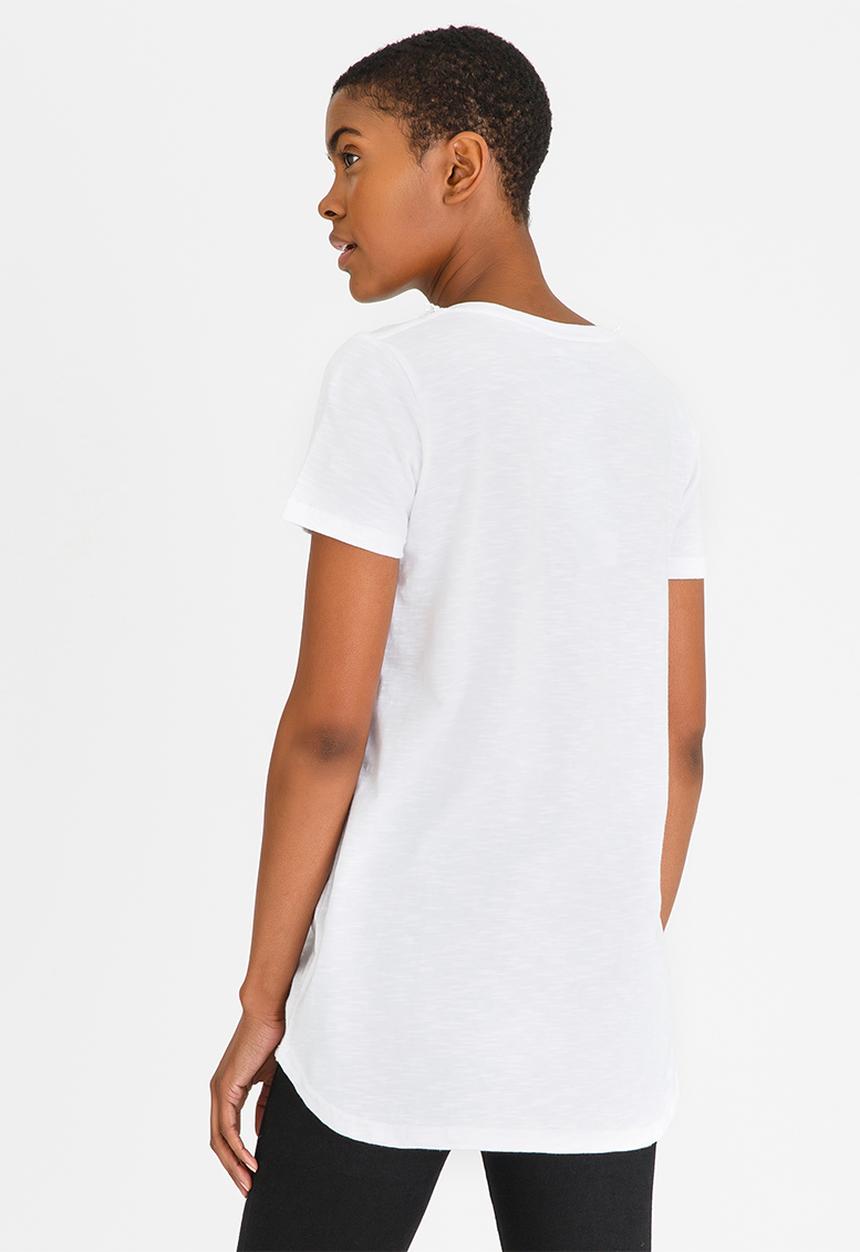 JEEP - Lace Trim V-neck Tee White