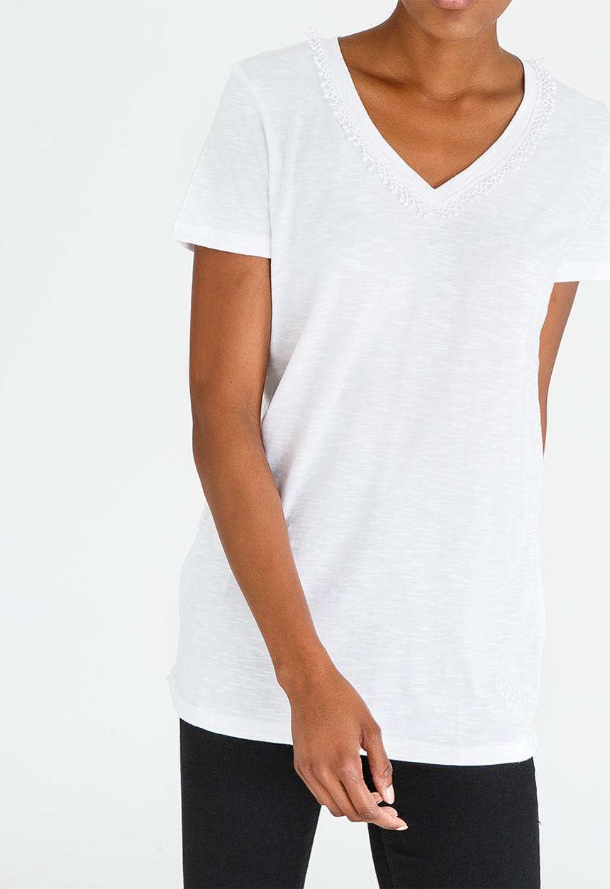 JEEP - Lace Trim V-neck Tee White