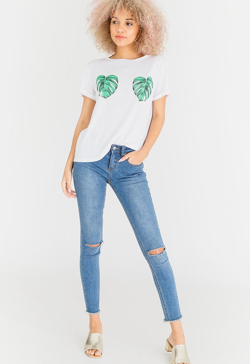 c(inch) - Leaf Print Tee White