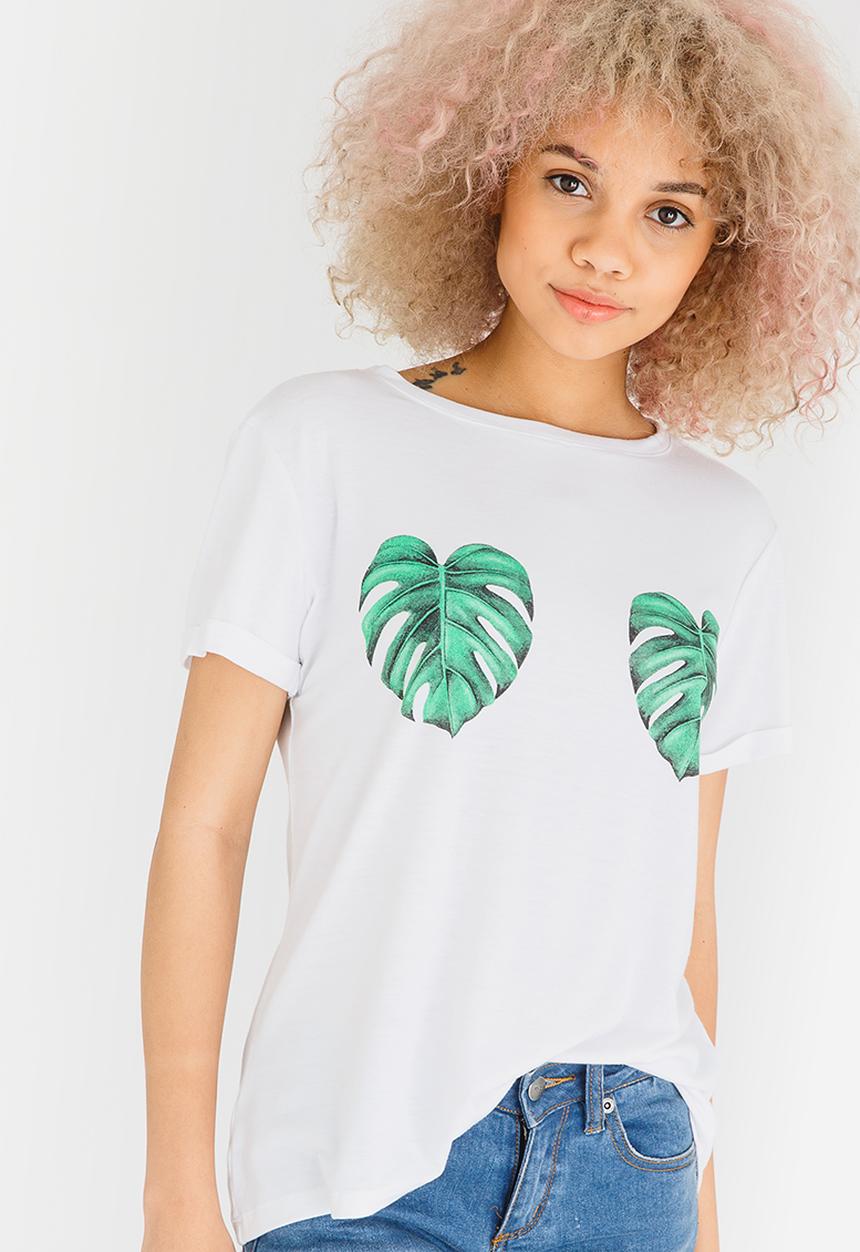 c(inch) - Leaf Print Tee White