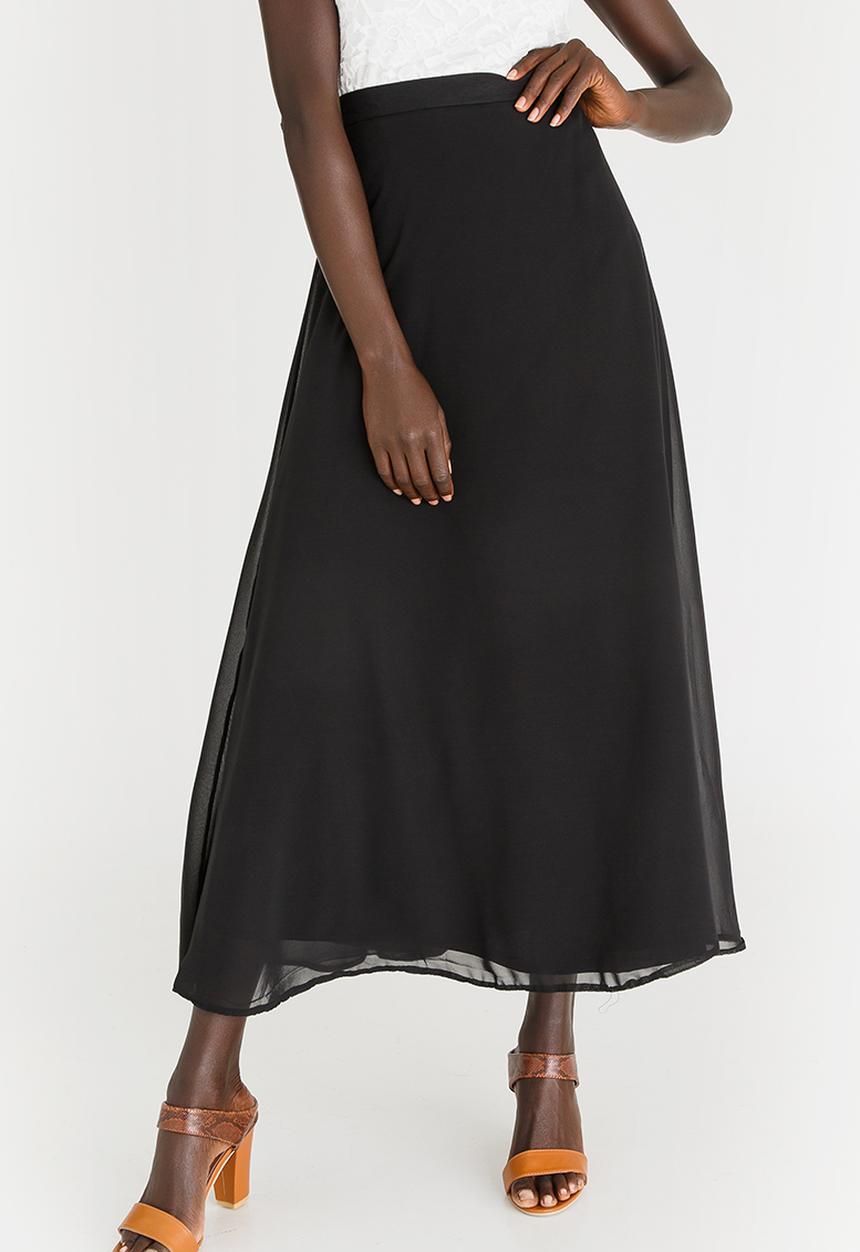 edit - Maxi Chiffon Skirt with Inner Lining Black