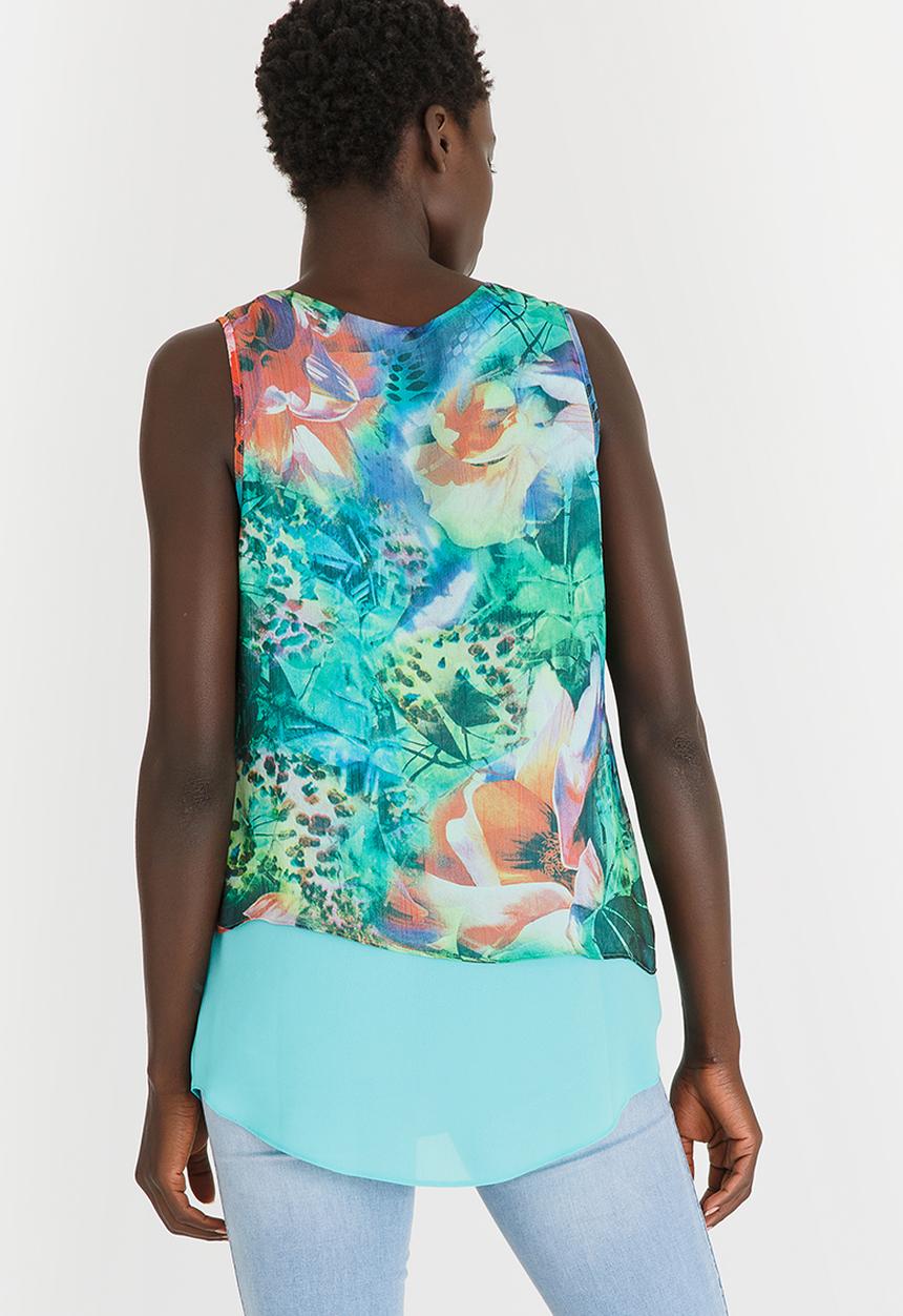 edit - Floral Double Layer Sleeveless Blouse Green