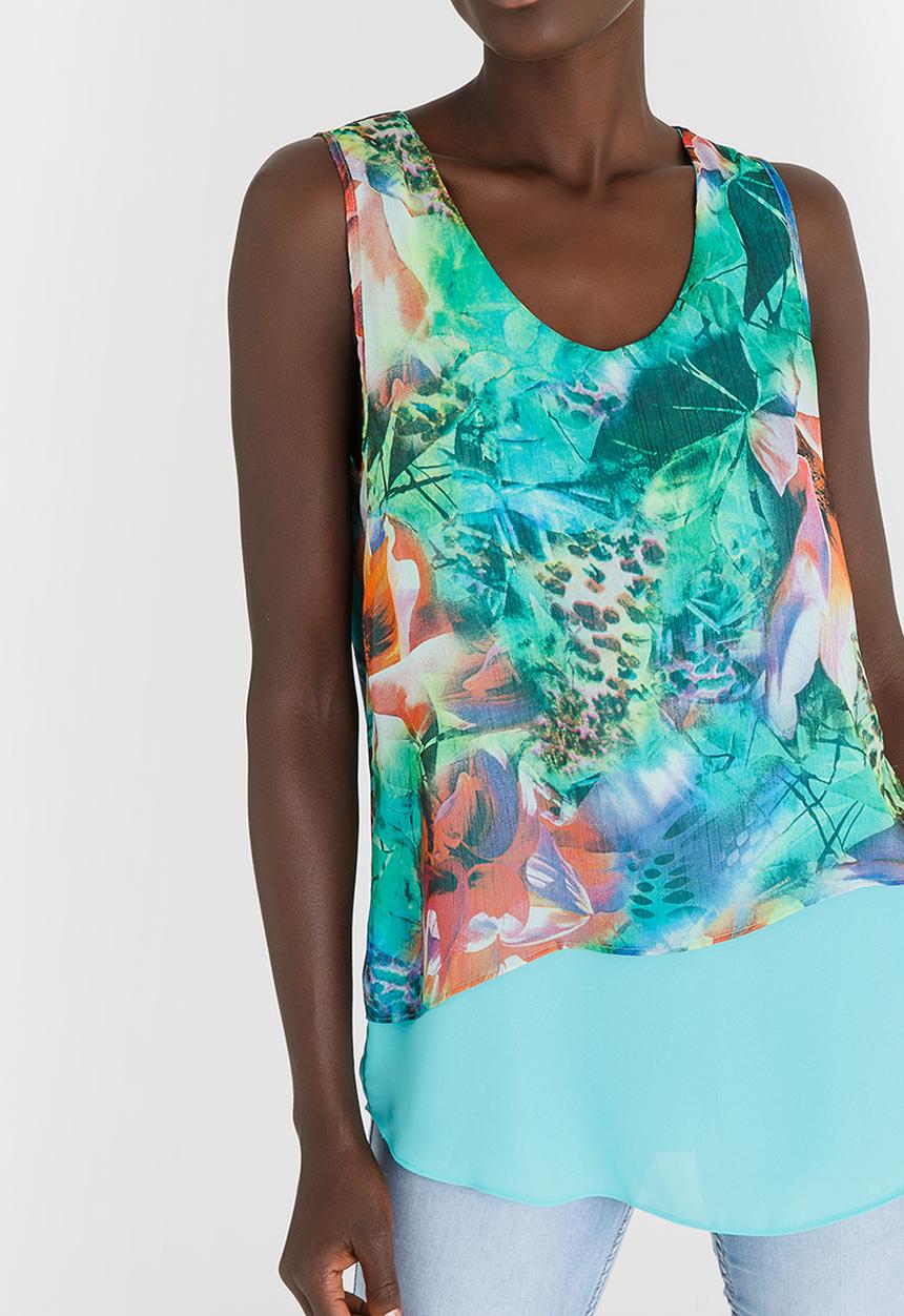 edit - Floral Double Layer Sleeveless Blouse Green